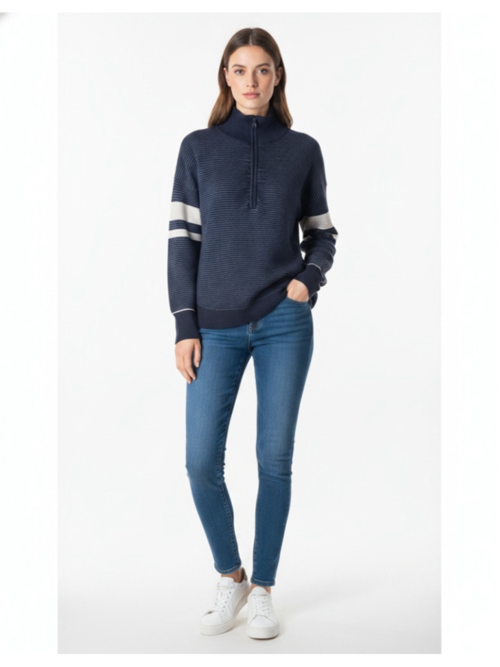 Offline by Aerie quarter zip navy ribbed pullover sweater jersey style size M